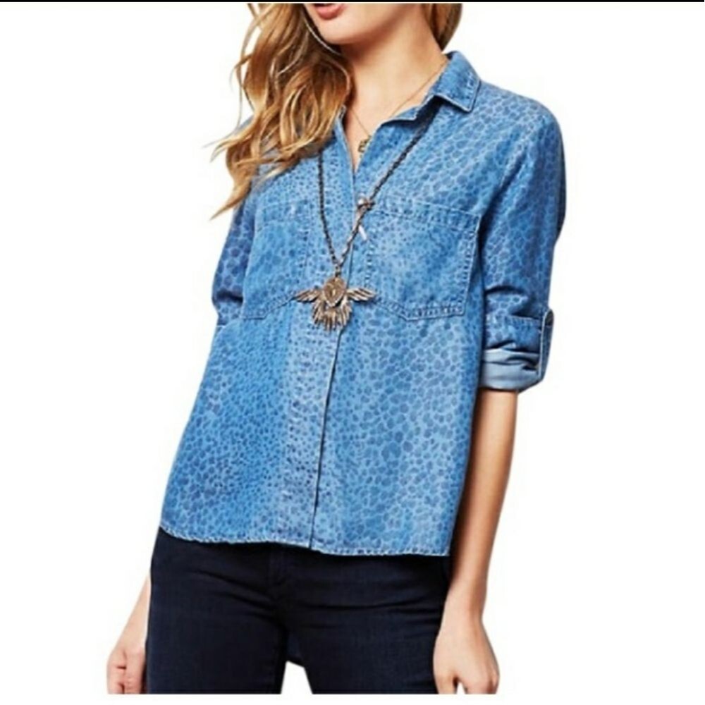 Cloth & Stone Chambray Animal Print Button Up XS